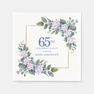 Weiße Rose, blaue Blumen zum 65. Geburtstag Serviette