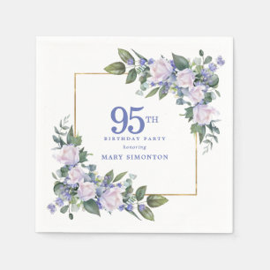 Weiße Rose Blaue Blumen zum 95. Geburtstag Serviette