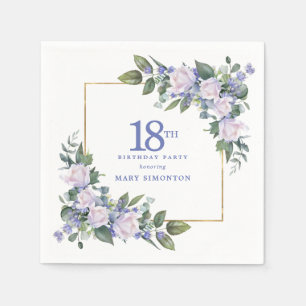 Weiße Rose Blaue Blumenparty zum 18. Geburtstag Serviette