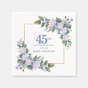 Weiße Rose Blaue Blumenparty zum 45. Geburtstag Serviette