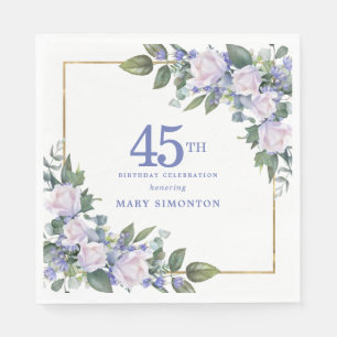 Weiße Rose Blaue Blumenparty zum 45. Geburtstag Serviette