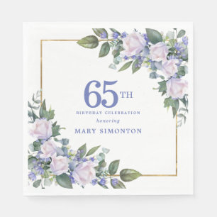 Weiße Rose Blaue Blumenparty zum 65. Geburtstag Serviette