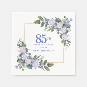 Weiße Rose Blaue Blumenparty zum 85. Geburtstag Serviette