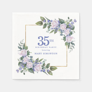 Weiße Rose Blaue Florale Benutzerdefinierte 35. Ge Serviette