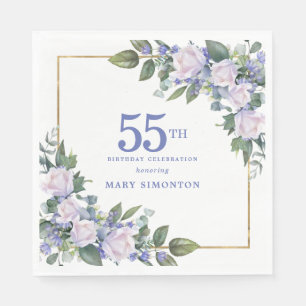 Weiße Rose Blaue Florale Benutzerdefinierte 55. Ge Serviette