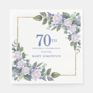 Weiße Rose Blaue Florale Benutzerdefinierte 70. Ge Serviette