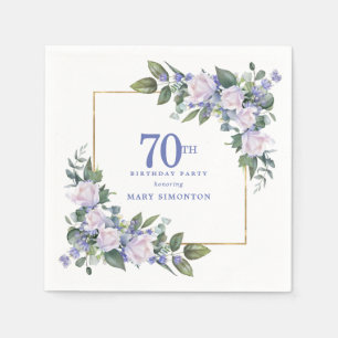 Weiße Rose Blaue Florale Benutzerdefinierte 70. Ge Serviette