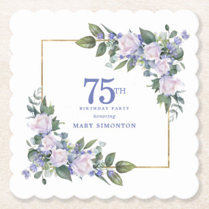 Weiße Rose Blaue Florale Benutzerdefinierte 75. Ge Untersetzer