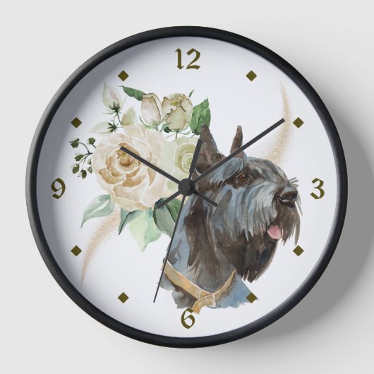 Weiße Rose Bouquet Riesenschnauzer Hund Uhr (Vorderseite)