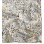 Weiße Rose, Champagnerseide und Schmetterlinge Duschvorhang (Vorderseite)