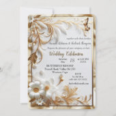 Weiße Rose, Champagnerseide und Schmetterlinge Einladung (Vorderseite)