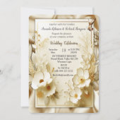 Weiße Rose, Champagnerseide und Schmetterlinge Einladung (Vorderseite)