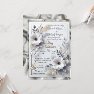 Weiße Rose, Champagnerseide und Schmetterlinge Einladung