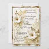 Weiße Rose, Champagnerseide und Schmetterlinge Einladung (Vorderseite)