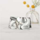 Weiße Rose, Champagnerseide und Schmetterlinge Platzkarte (Rückseite)