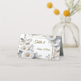 Weiße Rose, Champagnerseide und Schmetterlinge Platzkarte