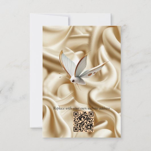 Weiße Rose, Champagnerseide und Schmetterlinge RSVP Karte (Rückseite)