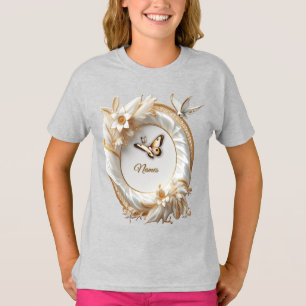 Weiße Rose, Champagnerseide und Schmetterlinge T-Shirt