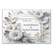 Weiße Rose, Champagnerseide und Schmetterlinge Tischnummer (Rückseite)