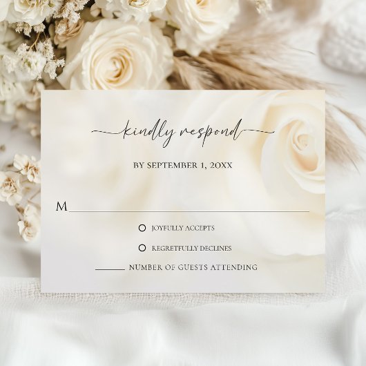 Weiße Rose Elegant Schrift Hochzeit Antwortkarte RSVP Karte