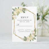 Weiße Rose Eleganter Blumengoldrahmen Hochzeitswei RSVP Karte (Stehend Vorderseite)