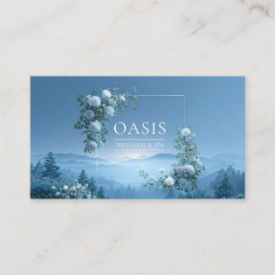 Weiße Rose Floral und Nebelblauer Bergtal Visitenkarte
