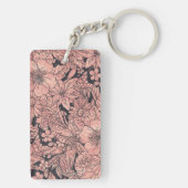 Weiße Rose Gold handgezeichnete Blumenbilder Schlüsselanhänger (Rückseite)