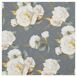 Weiße Rose Goldene Romantische Blumen Stoff