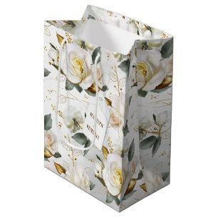 Weiße Rose Goldene Romantische Blumenhochzeit Mittlere Geschenktüte