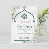 Weiße Rose Grüne Bogen Ramadan Iftar-Einladung Einladung (Stehend Vorderseite)