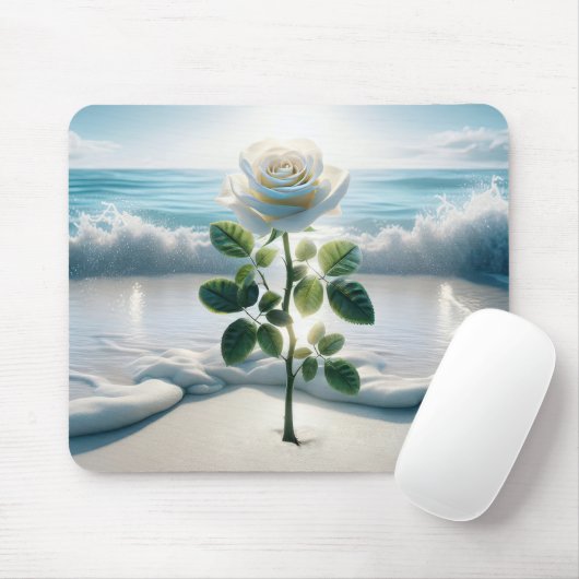 Weiße Rose im Sandstrand Mousepad (Mit Mouse)