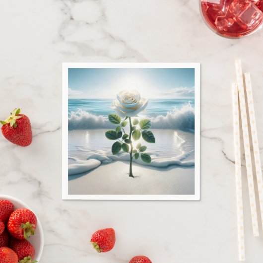Weiße Rose im Sandstrand Serviette (Beispiel)