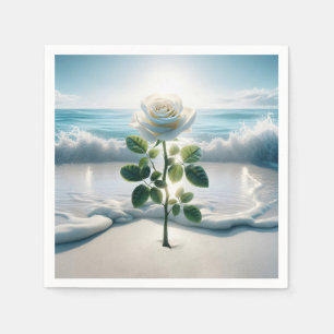 Weiße Rose im Sandstrand Serviette