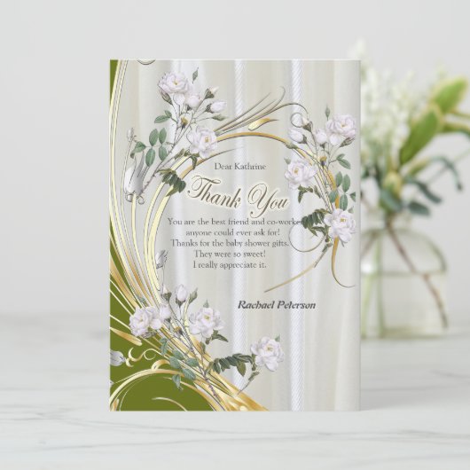 Weiße Rose in Aquarellfarben auf Champagnerseide (Stehend Vorderseite)