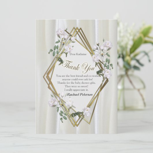 Weiße Rose in Aquarellfarben auf Champagnerseide (Stehend Vorderseite)