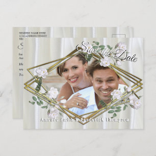 Weiße Rose in Aquarellfarben auf Champagnerseide Ankündigungspostkarte