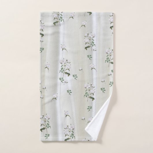 Weiße Rose in Aquarellfarben auf Champagnerseide Badhandtuch Set (Handtuch)