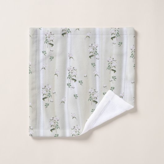 Weiße Rose in Aquarellfarben auf Champagnerseide Badhandtuch Set (Waschlappen)