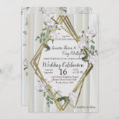 Weiße Rose in Aquarellfarben auf Champagnerseide Einladung (Vorne/Hinten)