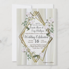 Weiße Rose in Aquarellfarben auf Champagnerseide Einladung