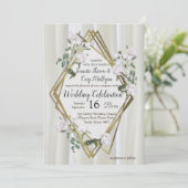 Weiße Rose in Aquarellfarben auf Champagnerseide Einladung (Stehend Vorderseite)