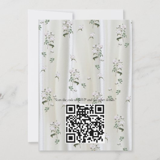 Weiße Rose in Aquarellfarben auf Champagnerseide Einladung (Rückseite)