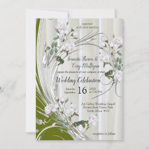 Weiße Rose in Aquarellfarben auf Champagnerseide Einladung