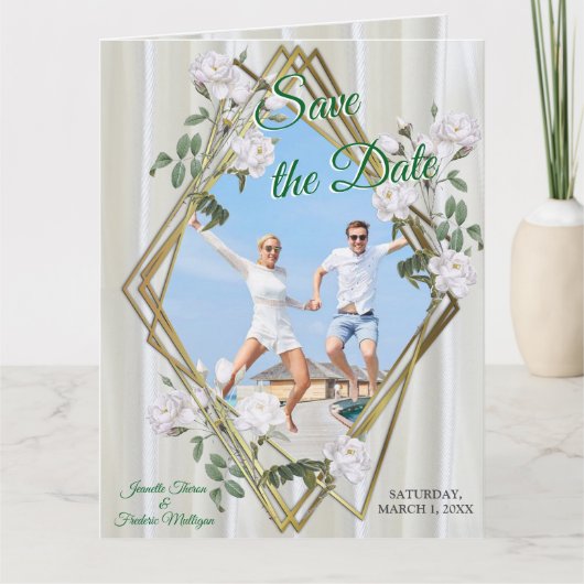 Weiße Rose in Aquarellfarben auf Champagnerseide Karte (Vorderseite)