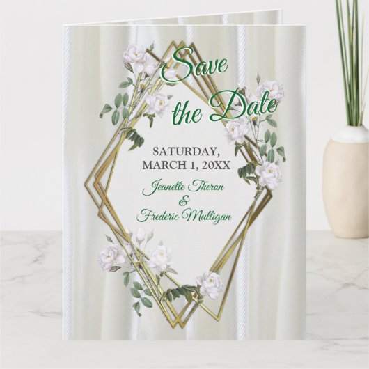 Weiße Rose in Aquarellfarben auf Champagnerseide Karte (Vorderseite)