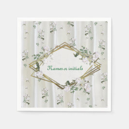 Weiße Rose in Aquarellfarben auf Champagnerseide Serviette