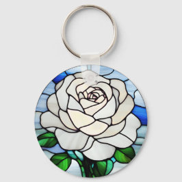 Weiße Rose in Buntglas Schlüsselanhänger