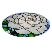 Weiße Rose in Buntglas Schneidebrett (Ecke)