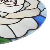 Weiße Rose in Buntglas Schneidebrett (Ecke)