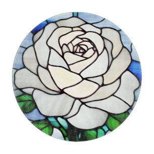 Weiße Rose in Buntglas Schneidebrett